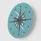 ミッドセンチュリーモダンスプートニクスターバストティール(緑がかった色) ラージ壁時計 (傾斜)