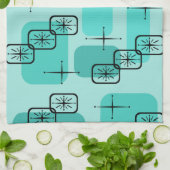 ミッドセンチュリーモダンスプートニクターコイズ キッチンタオル (折り畳み)