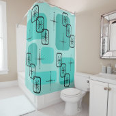 ミッドセンチュリーモダンスプートニクターコイズ シャワーカーテン (インサイチュ)