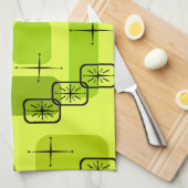 ミッドセンチュリーモダンスプートニクChartreuse キッチンタオル (四つ折り)