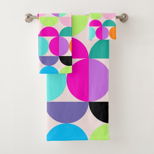 ミッドセンチュリーモダンズカラフル・サークルレトロ抽象芸術 バスタオルセット (インサイチュ)