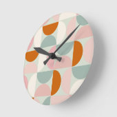 ミッドセンチュリーモダンセージグリーン赤面オレンジパターン ラウンド壁時計 (傾斜)