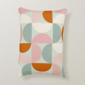 ミッドセンチュリーモダンセージ緑赤面オレンジパターン アクセントクッション (裏面(縦))