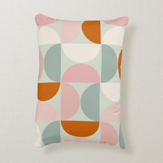 ミッドセンチュリーモダンセージ緑赤面オレンジパターン アクセントクッション (裏面(縦))