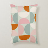 ミッドセンチュリーモダンセージ緑赤面オレンジパターン アクセントクッション (正面(垂直))