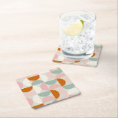 ミッドセンチュリーモダンセージ緑赤面オレンジパターン スクエアペーパーコースター (インサイチュ)