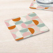 ミッドセンチュリーモダンセージ緑赤面オレンジパターン スクエアペーパーコースター (アングル)