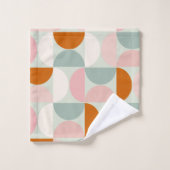 ミッドセンチュリーモダンセージ緑赤面オレンジパターン バスタオルセット (ウォッシュタオル)