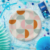 ミッドセンチュリーモダンセージ緑赤面オレンジパターン ペーパープレート (パーティー)