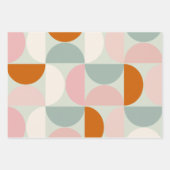 ミッドセンチュリーモダンセージ緑赤面オレンジパターン ラッピングペーパーシート (正面2)