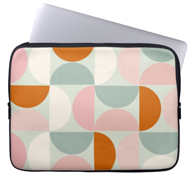 ミッドセンチュリーモダンセージ緑赤面オレンジパターン ラップトップスリーブ (正面)