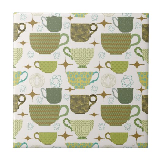 ミッドセンチュリーモダンタカラフルカップ タイル (正面)