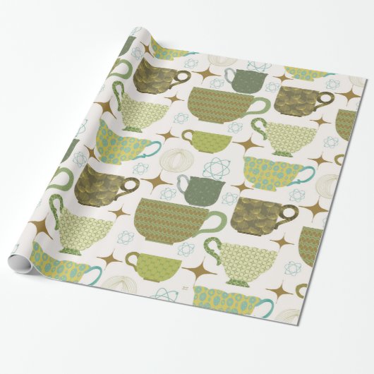 ミッドセンチュリーモダンタカラフルカップ ラッピングペーパー (アンロールド)