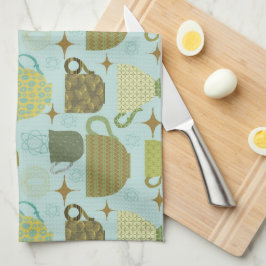 ミッドセンチュリーモダンターコイズティーカップ キッチンタオル