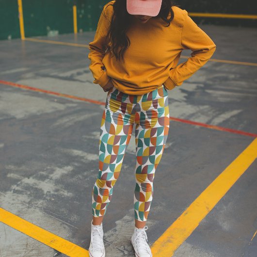 ミッドセンチュリーモダンターコイズ金ゴールドさびパイシェイプ レギンス