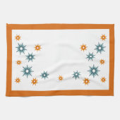 ミッドセンチュリーモダンターコイズ&オレンジスターバスト キッチンタオル (横)