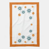 ミッドセンチュリーモダンターコイズ&オレンジスターバスト キッチンタオル (縦)