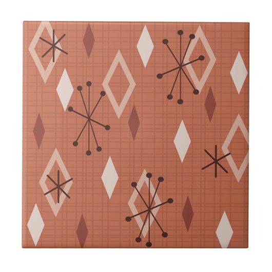 ミッドセンチュリーモダンダイヤモンドオレンジ タイル (正面)