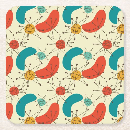 ミッドセンチュリーモダンダイヤモンドスターバスト原子 スクエアペーパーコースター (正面)