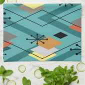 ミッドセンチュリーモダンダイヤモンドターコイズ キッチンタオル (折り畳み)