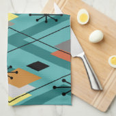 ミッドセンチュリーモダンダイヤモンドターコイズ キッチンタオル (四つ折り)