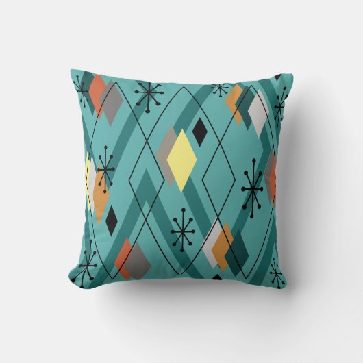 ミッドセンチュリーモダンダイヤモンドターコイズ クッション (正面)