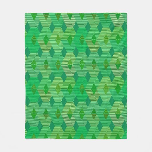 ミッドセンチュリーモダンダイヤモンドプリント、ジェードグリーン フリースブランケット (正面)