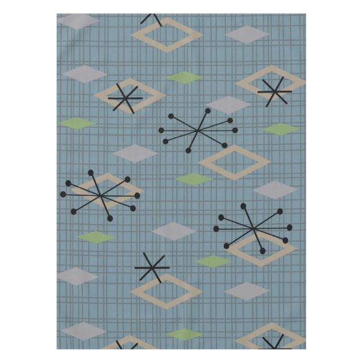 ミッドセンチュリーモダンダイヤモンド石板グレーブルー テーブルクロス (正面)