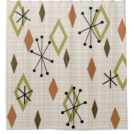 ミッドセンチュリーモダンダイヤモンド自然アーストーン シャワーカーテン (正面)