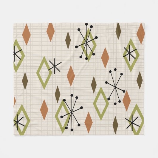 ミッドセンチュリーモダンダイヤモンド自然アーストーン フリースブランケット (正面(横))