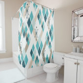 ミッドセンチュリーモダンダイヤモンド(ティール（緑がかった色）) シャワーカーテン (インサイチュ)