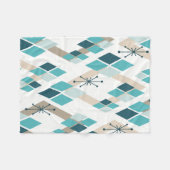 ミッドセンチュリーモダンダイヤモンド(ティール（緑がかった色）) フリースブランケット (正面(横))