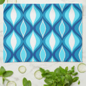 ミッドセンチュリーモダンダイヤモンド、デニム・ブルース キッチンタオル (折り畳み)