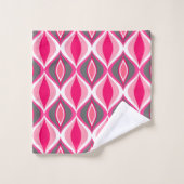 ミッドセンチュリーモダンダイヤモンド、ピンク、明るい赤紫色、グレー バスタオルセット (ウォッシュタオル)