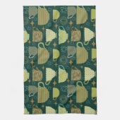 ミッドセンチュリーモダンダークグリーンティーカップ キッチンタオル (縦)