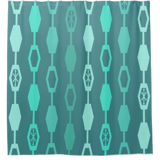ミッドセンチュリーモダンチェーンティール（緑がかった色） シャワーカーテン (正面)