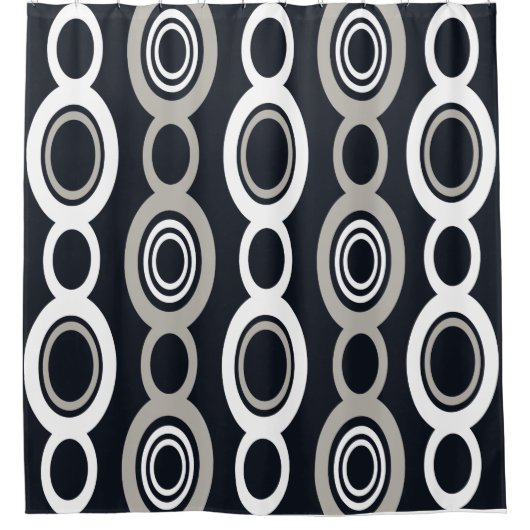 ミッドセンチュリーモダンチェーンリンクホワイトグレー シャワーカーテン (正面)