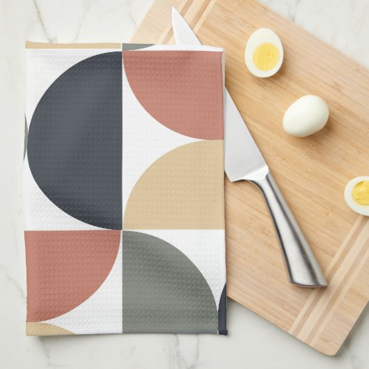 ミッドセンチュリーモダンチャコールサーモン キッチンタオル (四つ折り)