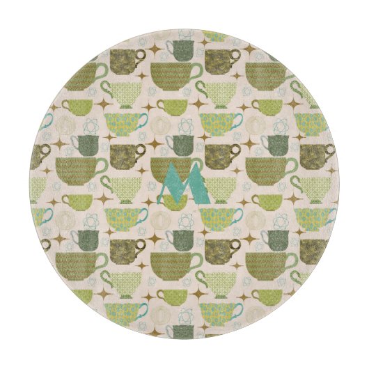 ミッドセンチュリーモダンティーカップモノグラム カッティングボード (正面)