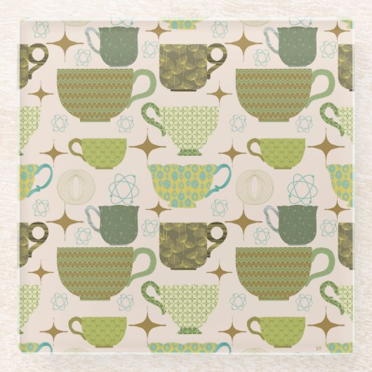 ミッドセンチュリーモダンティーカップ ガラスコースター (正面)