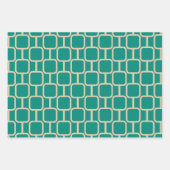 ミッドセンチュリーモダンティール（緑がかった色）でジオメトリパターンをリンク ラッピングペーパーシート (正面)