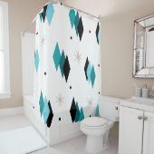 ミッドセンチュリーモダンティール（緑がかった色）ダイヤモンド シャワーカーテン (インサイチュ)