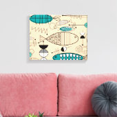 ミッドセンチュリーモダンティール（緑がかった色）魚アート キャンバスプリント (インサイチュ (リビング))