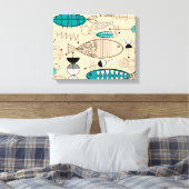 ミッドセンチュリーモダンティール（緑がかった色）魚アート キャンバスプリント (インサイチュ (寝室))