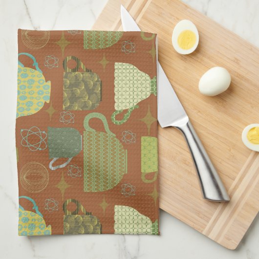 ミッドセンチュリーモダンテラコッタティーカップ キッチンタオル (四つ折り)