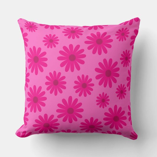 ミッドセンチュリーモダンデイジーレトロパターンピンク クッション (正面)