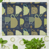 ミッドセンチュリーモダンネイビーブルーティーカップ キッチンタオル (折り畳み)