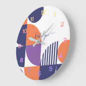 ミッドセンチュリーモダンネイビーブルー赤面オレンジパターン ラージ壁時計 (傾斜)