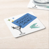 ミッドセンチュリーモダンネオンカクテルラウンジ名 スクエアペーパーコースター (アングル)