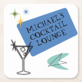 ミッドセンチュリーモダンネオンカクテルラウンジ名 スクエアペーパーコースター (正面)